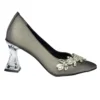 Platinum Low Heel Dress Shoes with Rhinestones
