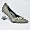 Platinum Low Heel Dress Shoes with Rhinestones