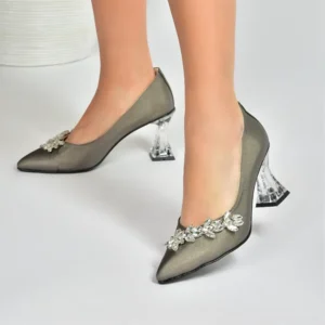 Platinum Rhinestone Low Heel Wedding Shoes RA-050