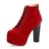 Red Suede Platform Lace up Ankle Boots
