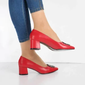 Red Low Heel Wedding Shoes with Rhinestone