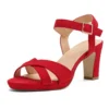 Red Ankle Strap Strappy Chunky Heel Sandals