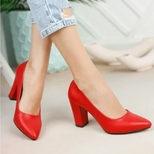 Red Chunky Heels for Women MA-023