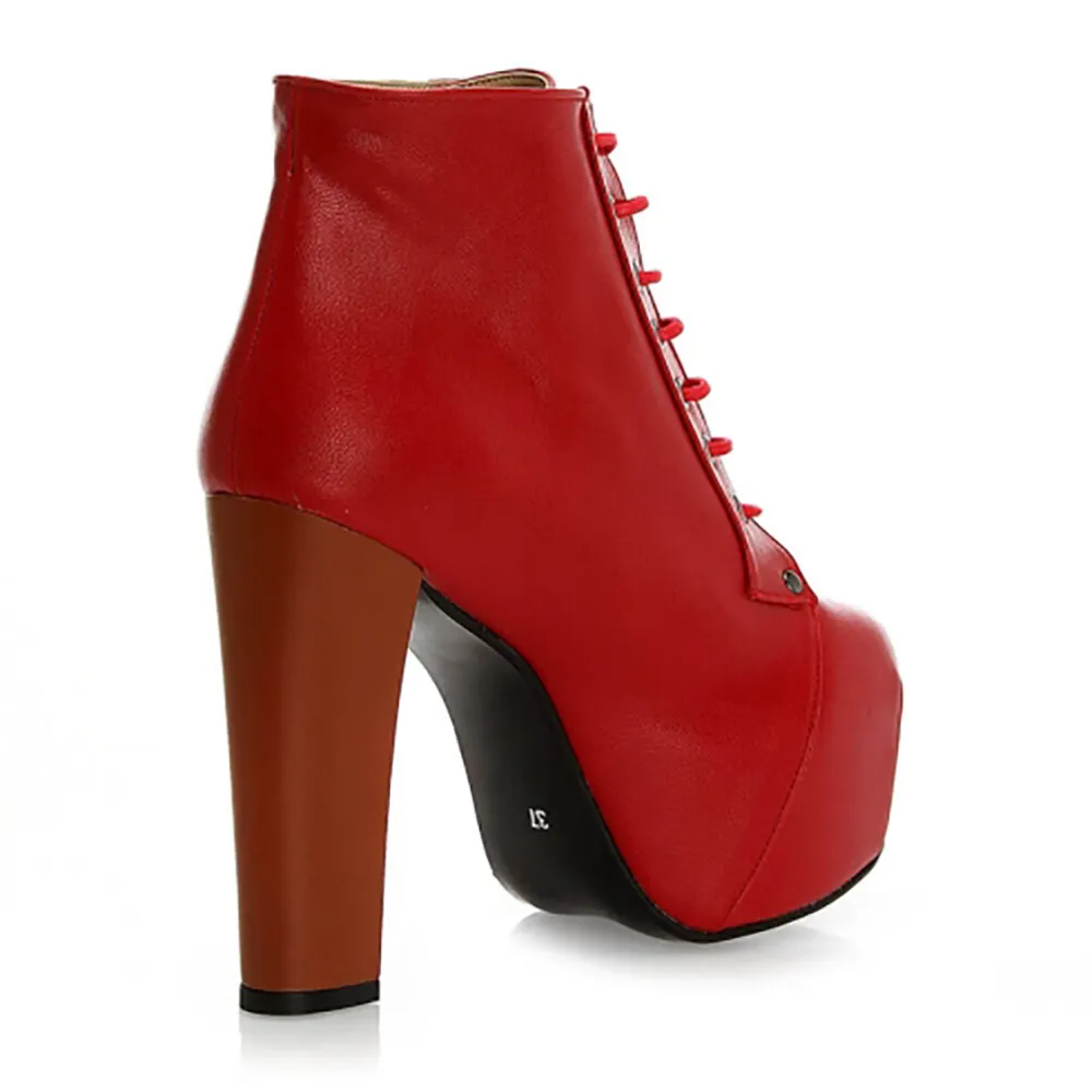 Red Platform Lace up Ankle Boots