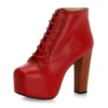 Red Platform Lace up Ankle Boots