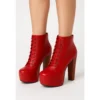 Red Platform Lace up Ankle Boots