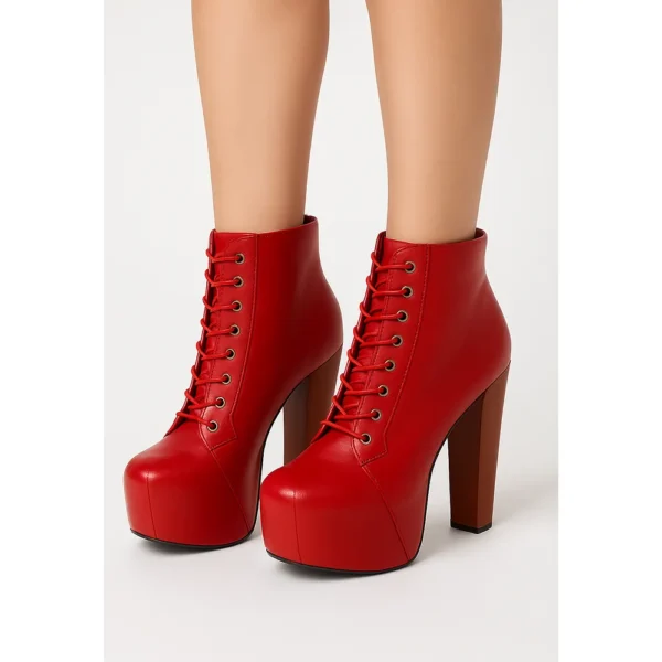 Red Platform Lace up Ankle Boots