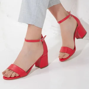Red Short Heel Sandals for Women RA-155