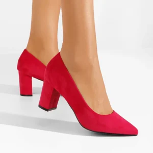 Red Suede Low Heel Shoes for Women MA-024