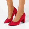 Red Suede Low Heel Shoes for Women MA-024