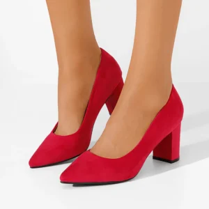 Red Suede Low Heel Shoes for Women MA-024