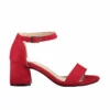 Red Suede Short Heel Sandals for Women RA-155