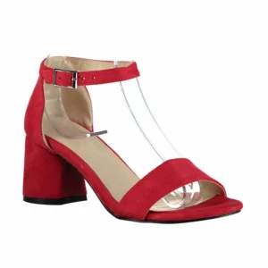 Red Suede Short Heel Sandals for Women RA-155