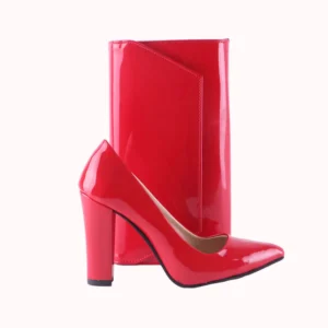 Red Thick Heel Shoes and Bag Set for Women MA-023