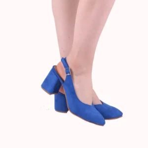 Sax Blue Thick Heel Ankle Strap Dress Shoes MA-028