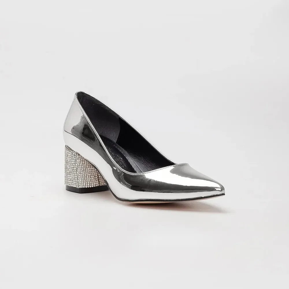 Silver Evening Low Heel Dress Shoes Women MA-048