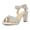 Silver Ankle Strap Strappy Chunky Heel Sandals