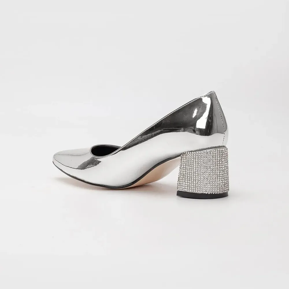 Silver Evening Low Heel Dress Shoes Women MA-048