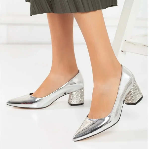 Silver Evening Low Heel Dress Shoes Women MA-048