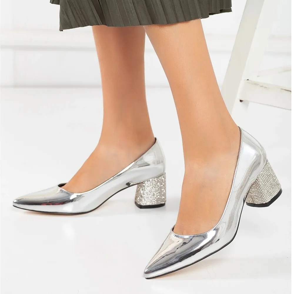 Silver Evening Low Heel Dress Shoes Women MA-048