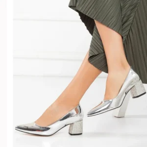 Silver Evening Low Heel Dress Shoes Women MA-048