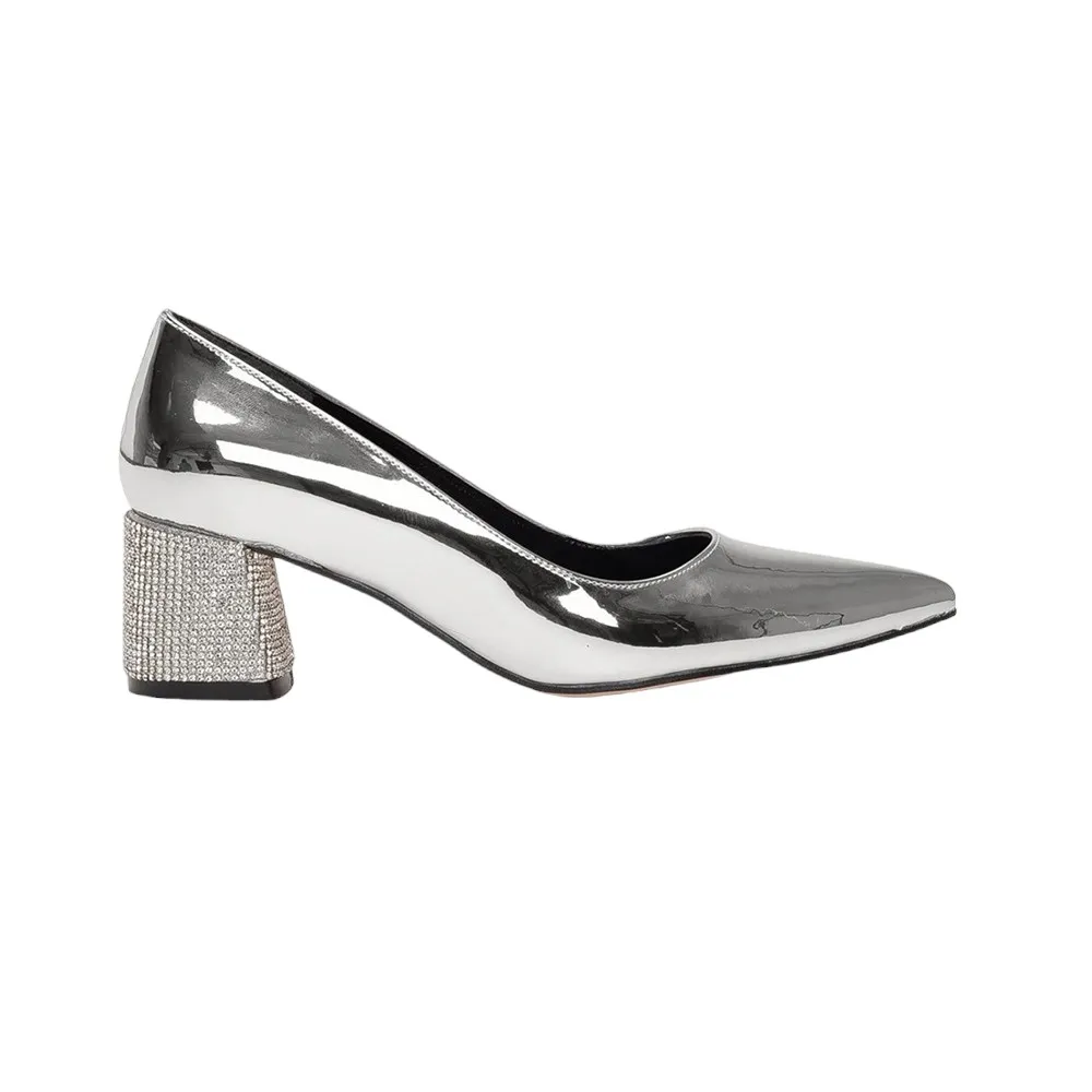 Silver Evening Low Heel Dress Shoes Women MA-048