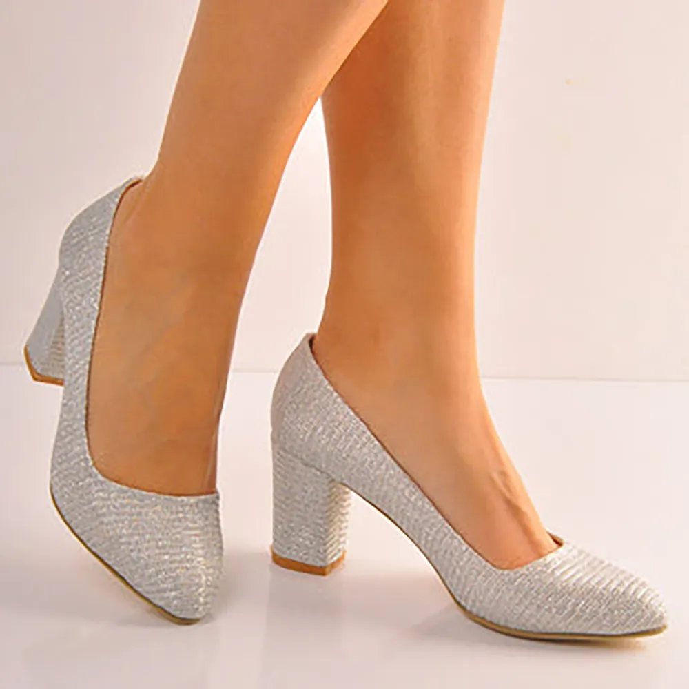Silver Low Heel Dress Shoes Women MA-024