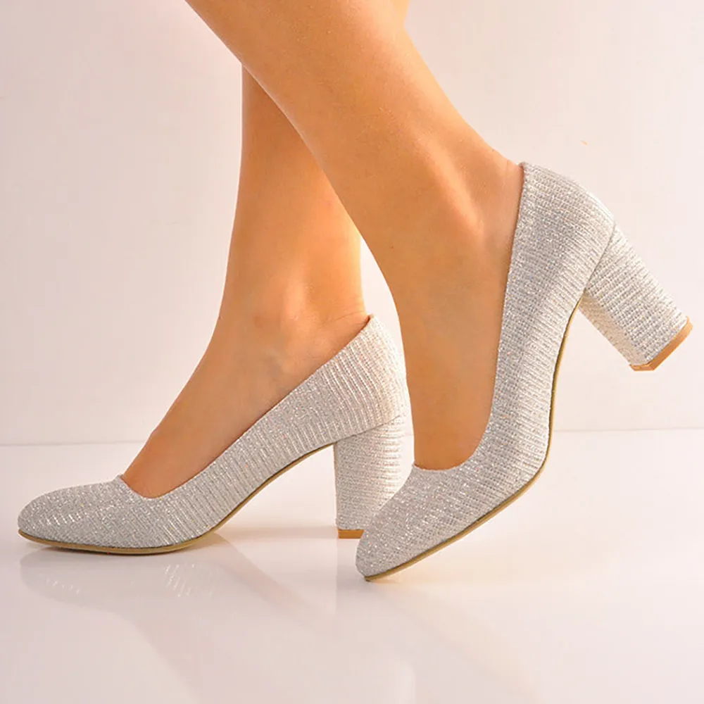 Silver Low Heel Dress Shoes Women MA-024