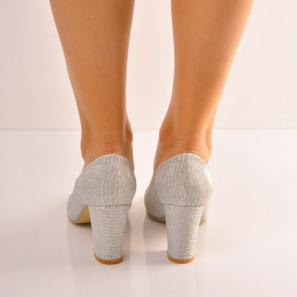 Silver Low Heel Dress Shoes Women MA-024