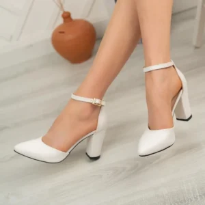 White Ankle Strap Party Pumps Women RA-062