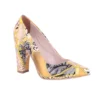 Yellow Chunky Heel Snake Print Shoes MA-023