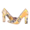 Yellow Chunky Heel Snake Print Shoes MA-023