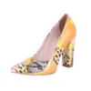 Yellow Chunky Heel Snake Print Shoes MA-023