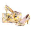 Yellow Kitten Heel Shoes and Bag Set for Women