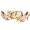 Yellow Kitten Heel Shoes and Bag Set for Women