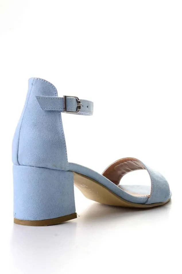 Blue Suede Short Heel Sandals for Women RA-155