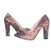 Brown Chunky Heel Snake Print Shoes MA-023