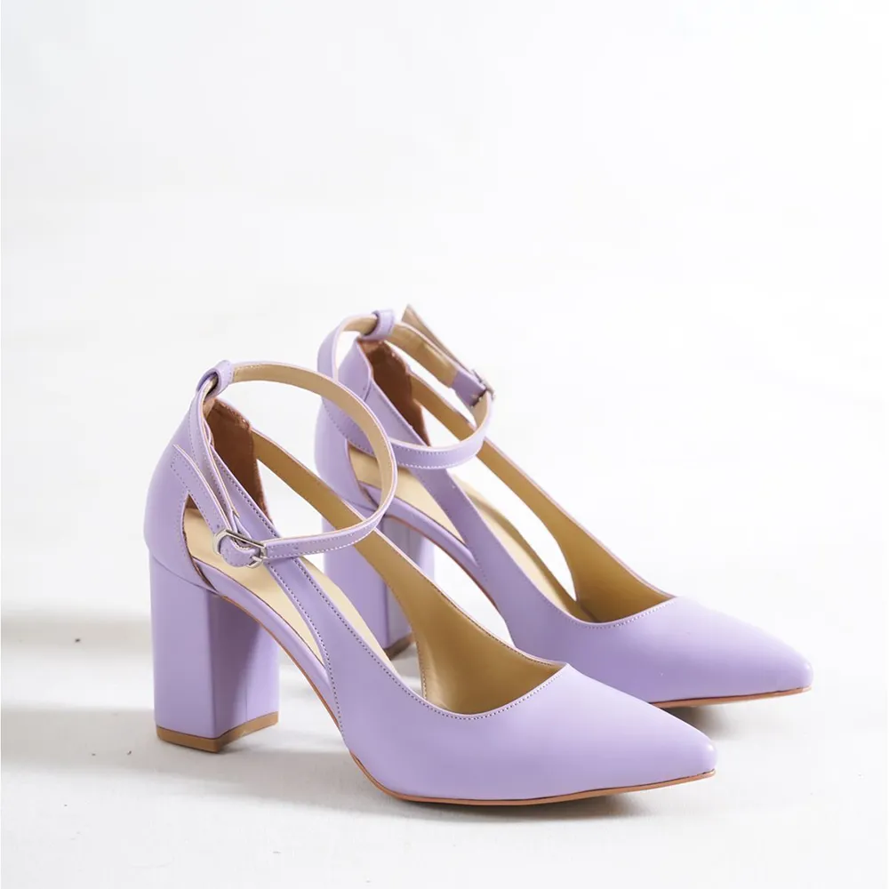 Lilac Dressy Block Heel Ankle Strap Pumps RA-8030