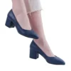 Navy Blue Block Heel Pumps for Women RA-162