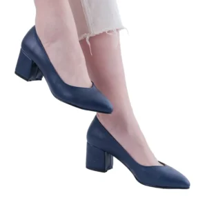 Navy Blue Block Heel Pumps for Women RA-162