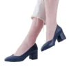 Navy Blue Block Heel Pumps for Women RA-162
