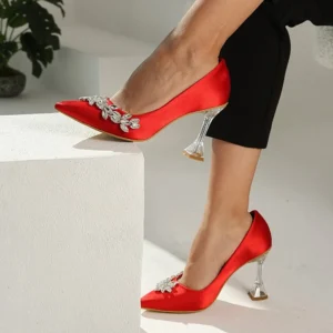 Red Rhinestone Stiletto Heels for Women RA-510