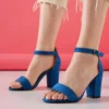 Sax Suede Chunky Heel Ankle Strap Sandals MA-030