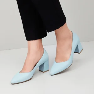 Baby Blue Block Heel Pumps for Women RA-162