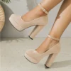 Beige Ankle Strap High Platform Heels for Women RA-210