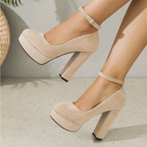 Beige Ankle Strap High Platform Heels for Women RA-210