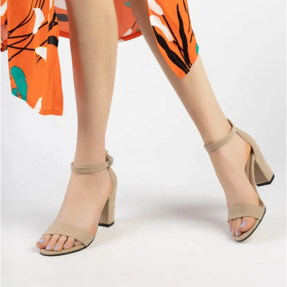 Beige Chunky Heel Ankle Strap Sandals MA-030