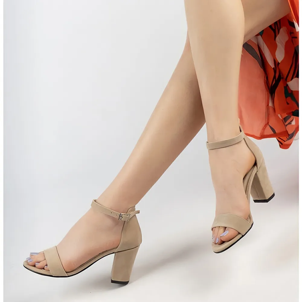 Beige Chunky Heel Ankle Strap Sandals MA-030