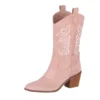 Beige Embroidered Western Boots for Women TU-04