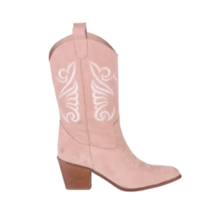 Beige Embroidered Western Boots for Women TU-04